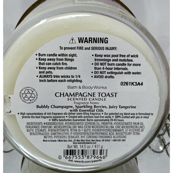 Bath & Body Works 3 Wick Scented Candle CHAMPAGNE TOAST 14.5 oz - Picture 7 of 7
